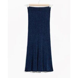 Other Stories Glittery Pleat Rib Midi Skirt Navy Size XS